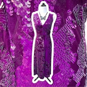 Ceibon Penny Twist Back V-Neck Purple Sequin and Velvet Maxi Dress